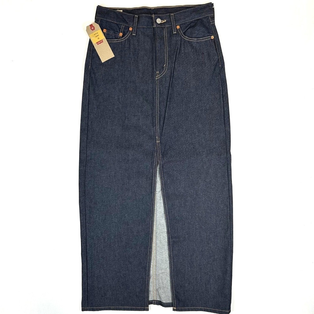 Levis Premium A7512 Denim Maxi Skirt Dark Indigo High Rise Front Slit 30w NEW